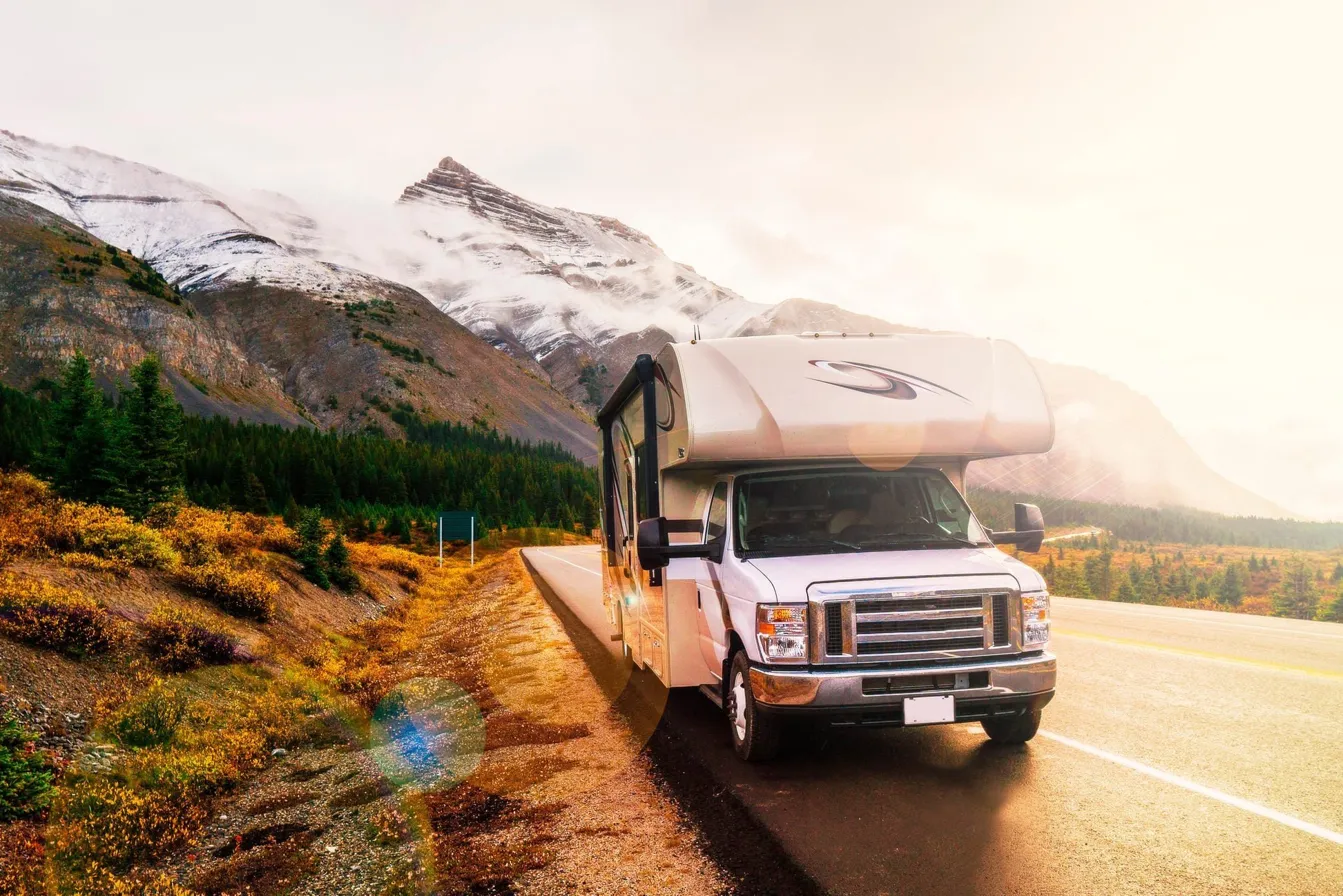 Motorhome RV parked on open road — RV TPMS application