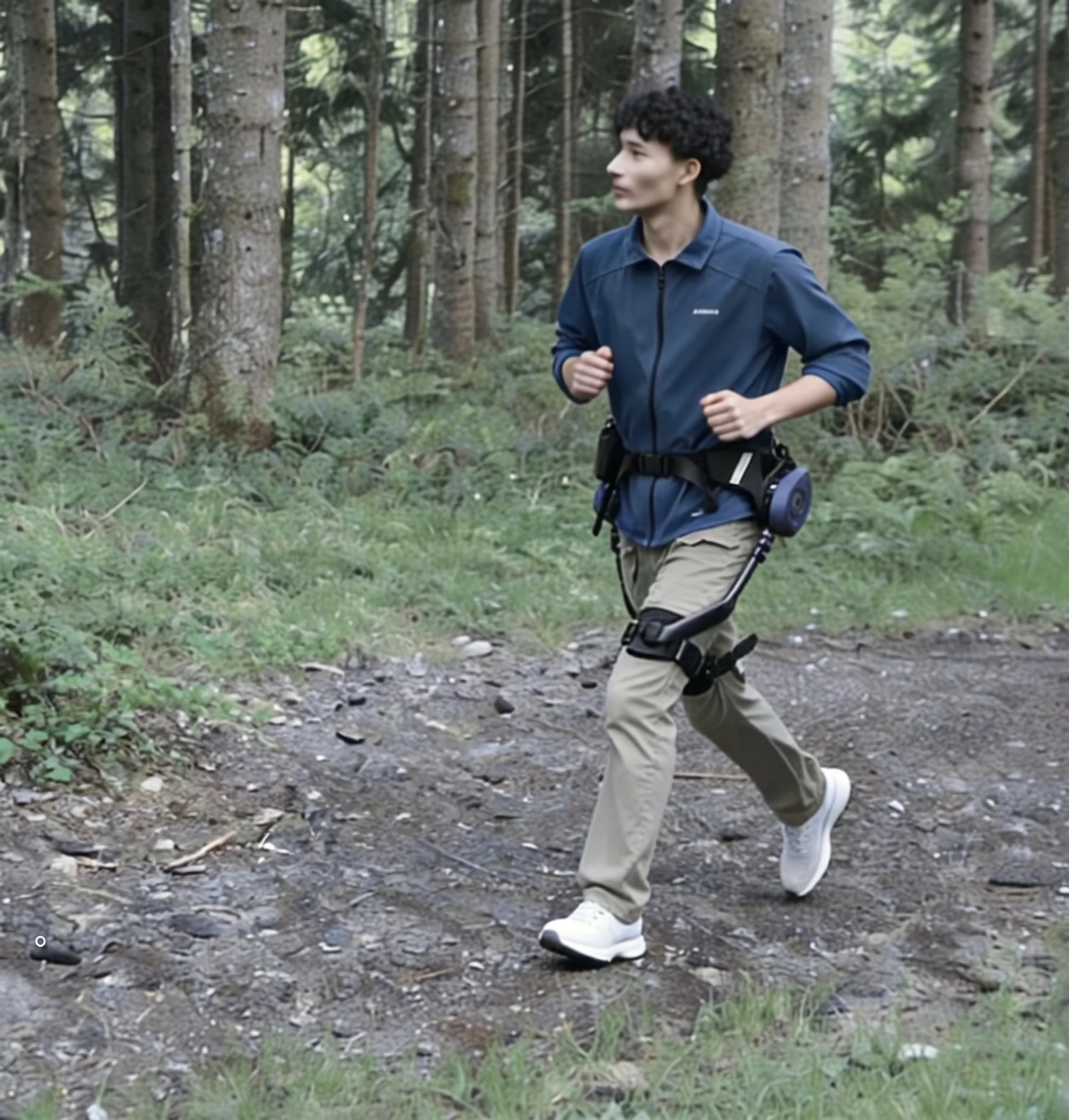 Junge Person beim Trailrunning mit dem EXO-02-Exoskelett